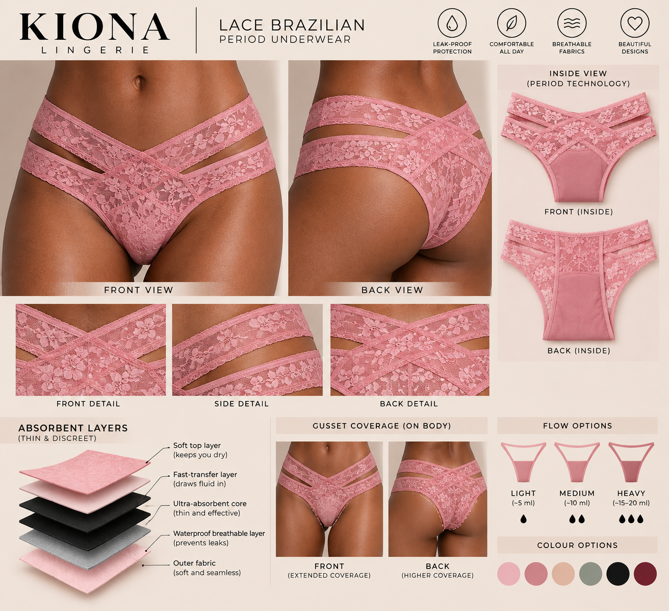 KIONA Cross Lace Brazilian in Rose